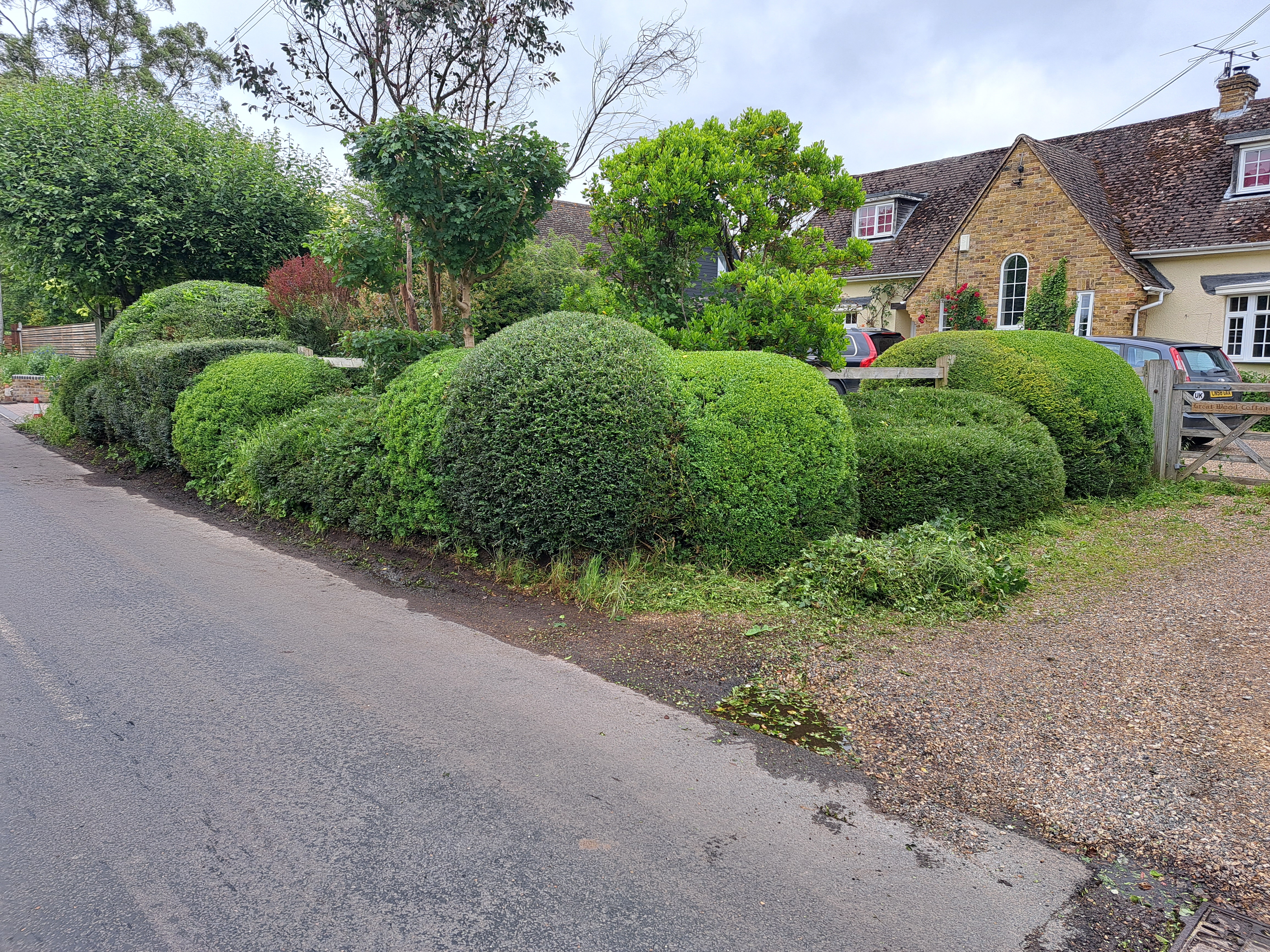 Neatly clipped shrubs and tidy front garden for a private home near Skirmett